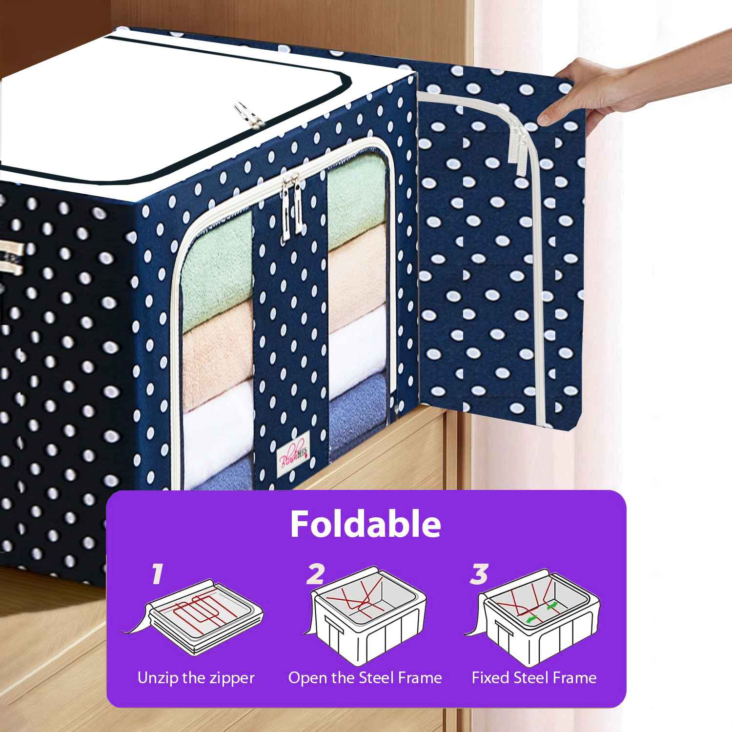 <tc>BlushBees® Cajas plegables de almacenamiento de tela Oxford para ropa/edredones/lino con soportes metálicos</tc>